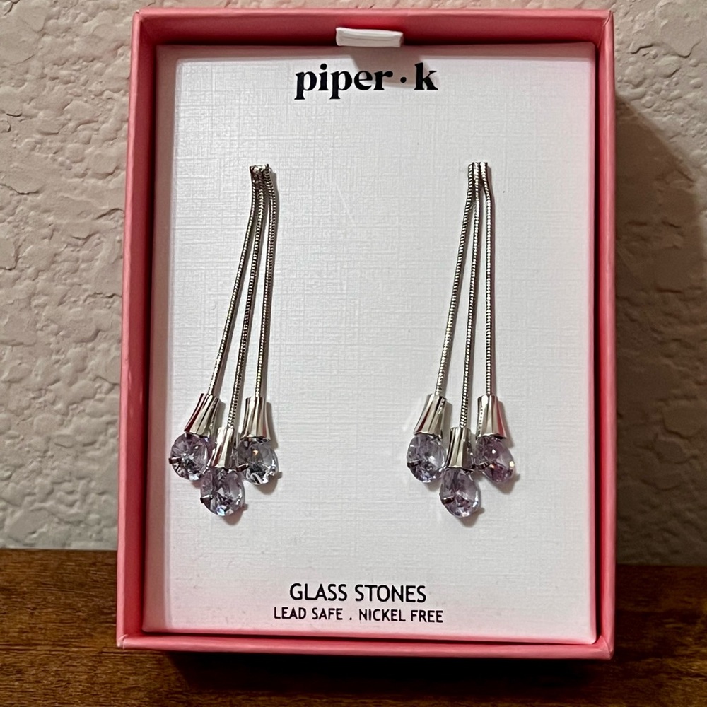 Piper K Silver and Lilac Cascading Earrings with Sparkling Accents